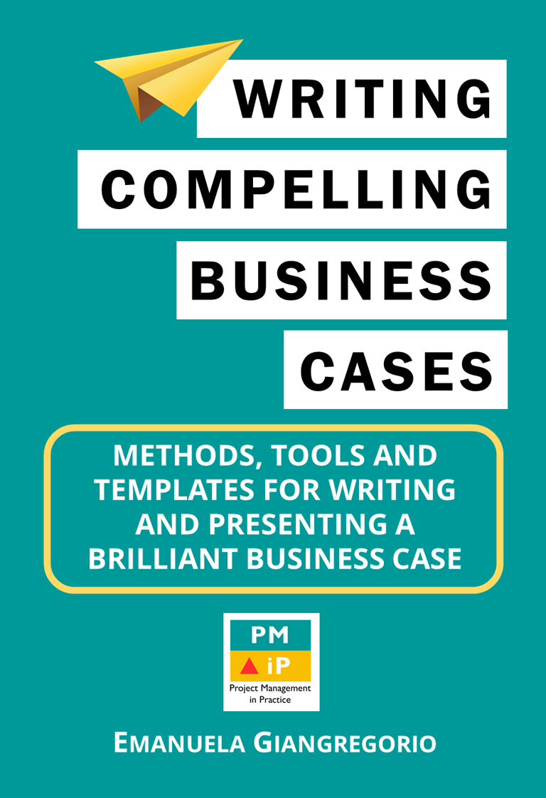 Front cover of Writing Project Business Cases with Templates Book teal background with PMiP logo