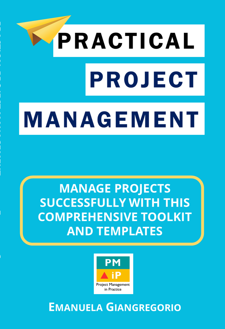 Front cover of Practical Project Management Book blue background with PMiP logo