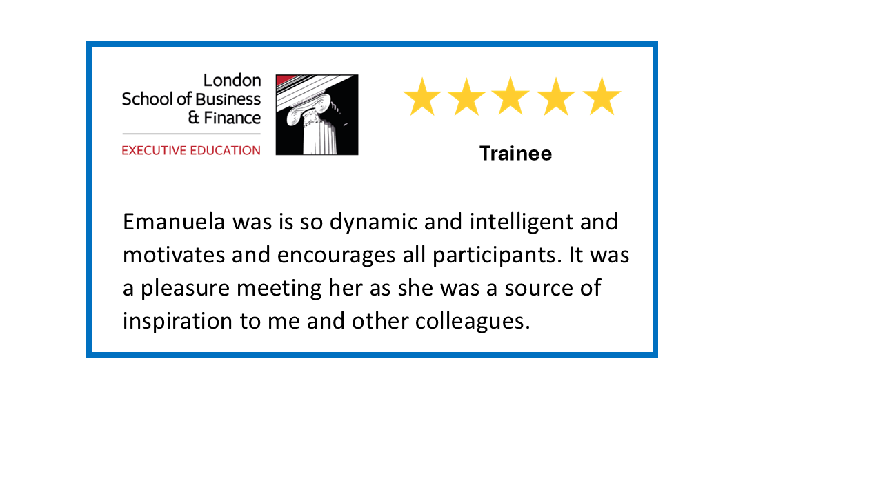 Testimonial from the London School of Business and Finance about a training event